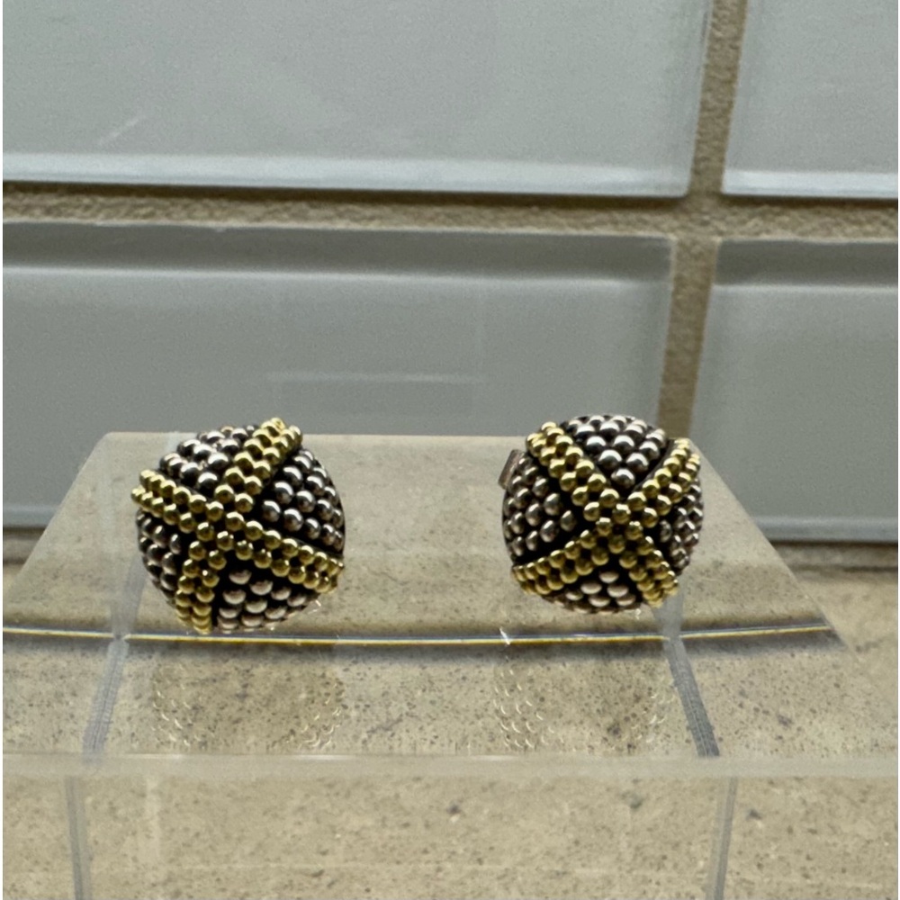 Lagos 9.25 silver and gold beaded stud earrings
